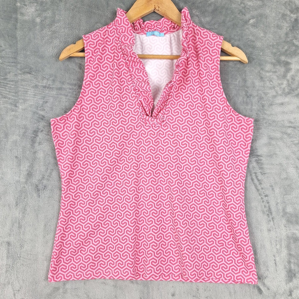 J McLaughlin Top Large Pink Durham Catalina Cloth Ruffle Preppy Tank Stretch